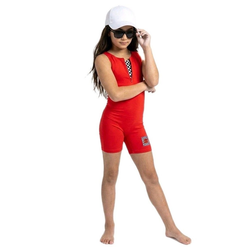 Gilda Marx Y2K 500 MPH Red Racing 1/4 Zip Cotton Biketard Singlet Kids 12/14